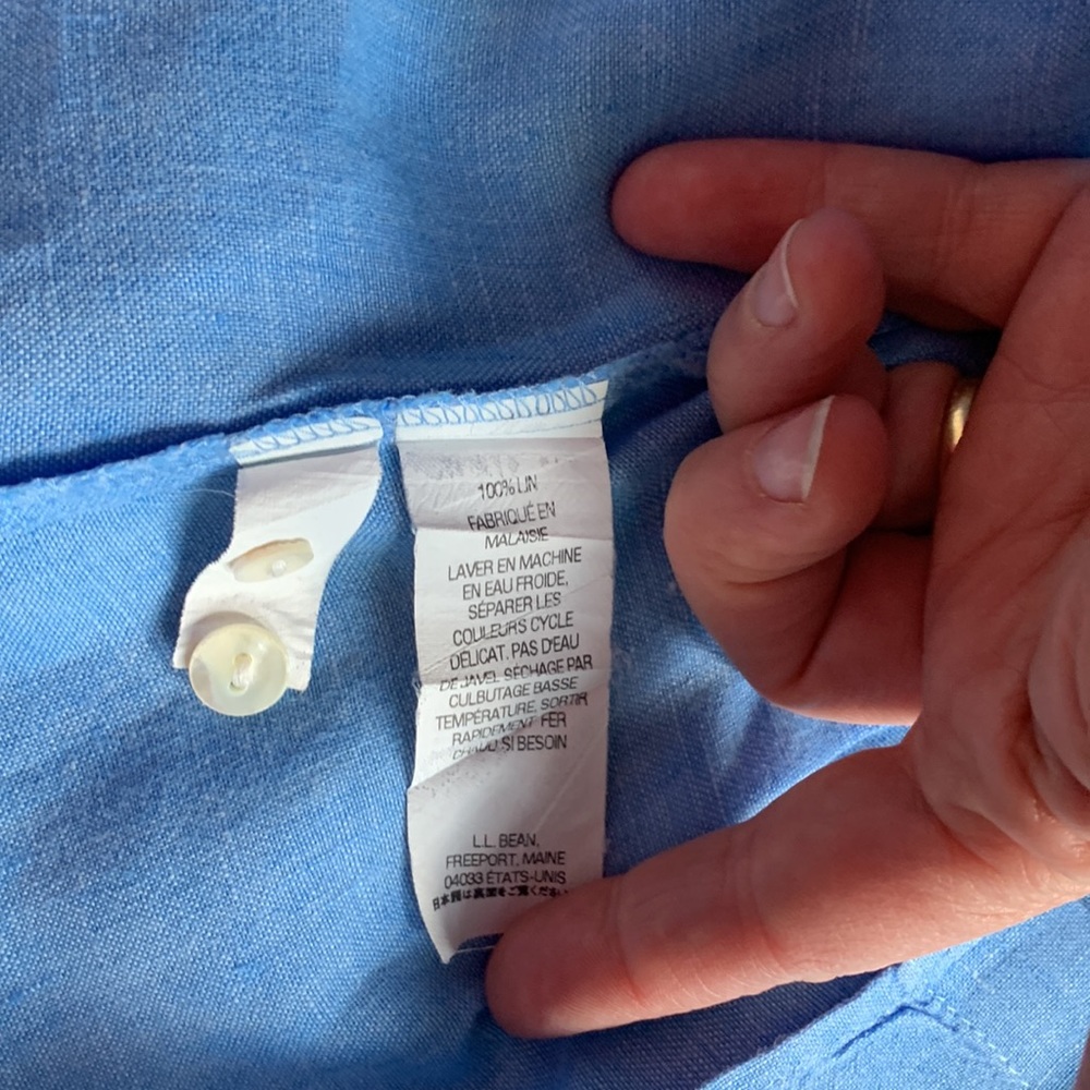L.L.Bean Light Blue Short Sleeve Button Down Linen Shirt Size Medium - Picture 4 of 4